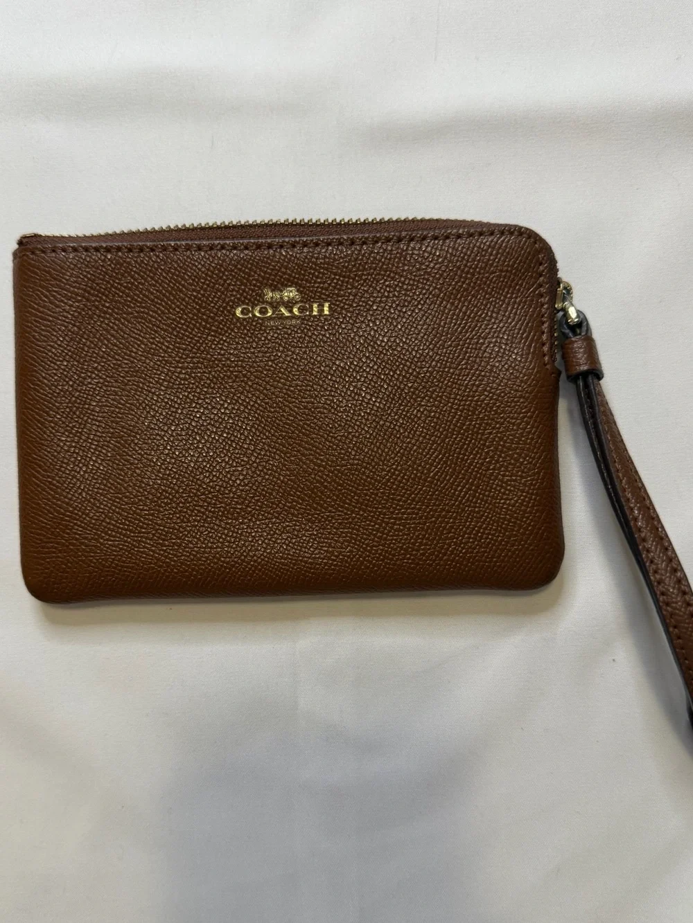 Coach Brown Leather Zip Wristlet Wallet with Gold Logo